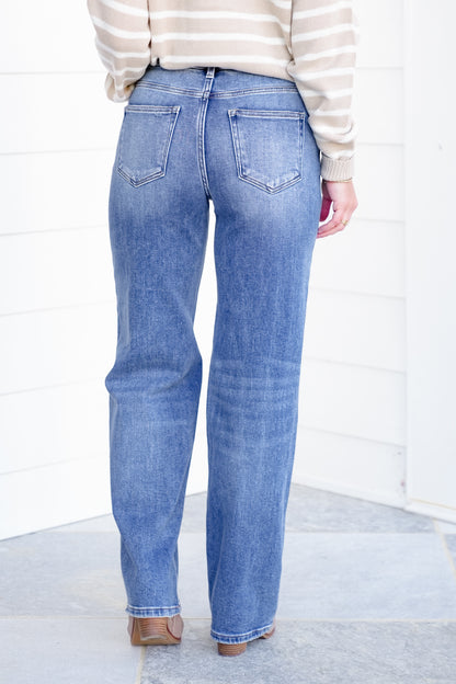 Risen High Rise Medium Wash Wide Leg Baggy Jeans