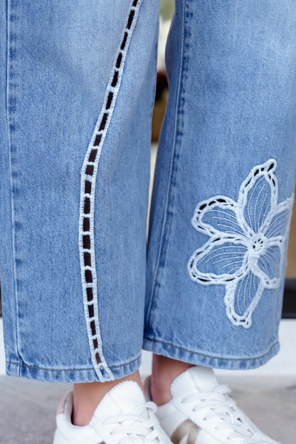Floral Embroidered Straight Leg Jeans