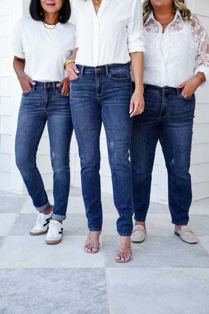 Judy Blue Meant To Be Mid Rise Dark Wash Multiple Inseam Relaxed Fit Jeans