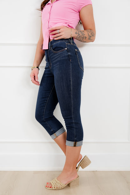Judy Blue High Rise Dark Wash Cuffed Capri