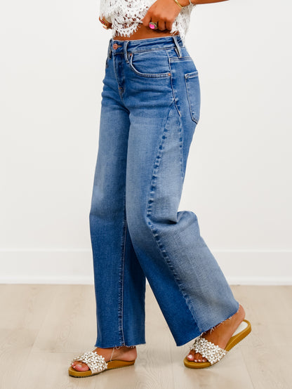 Risen High Rise Medium Wash Slouchy Barrel Jeans With Contrasting Wash
