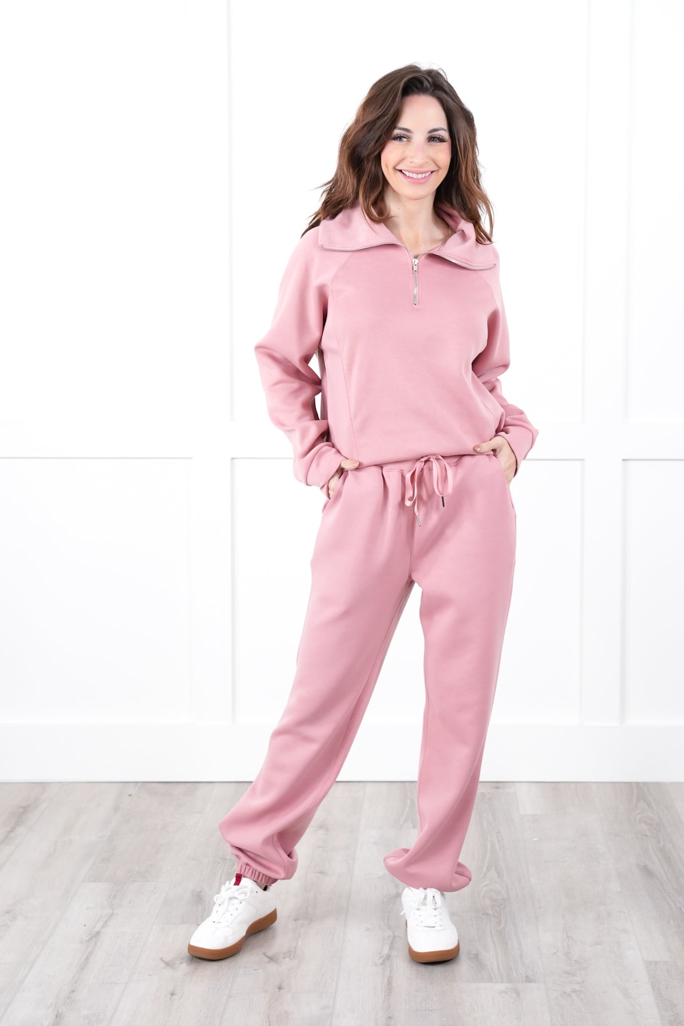 Door Buster! Plus/Reg Long Sleeve Half Zip Top with Elastic Waist Joggers Pant Set