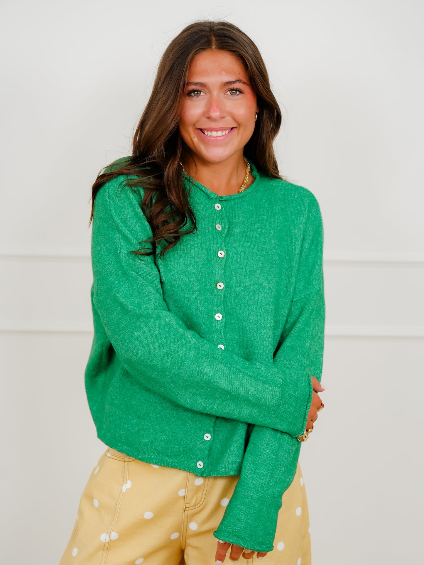 Solid Long Sleeve Button Down Cardigan