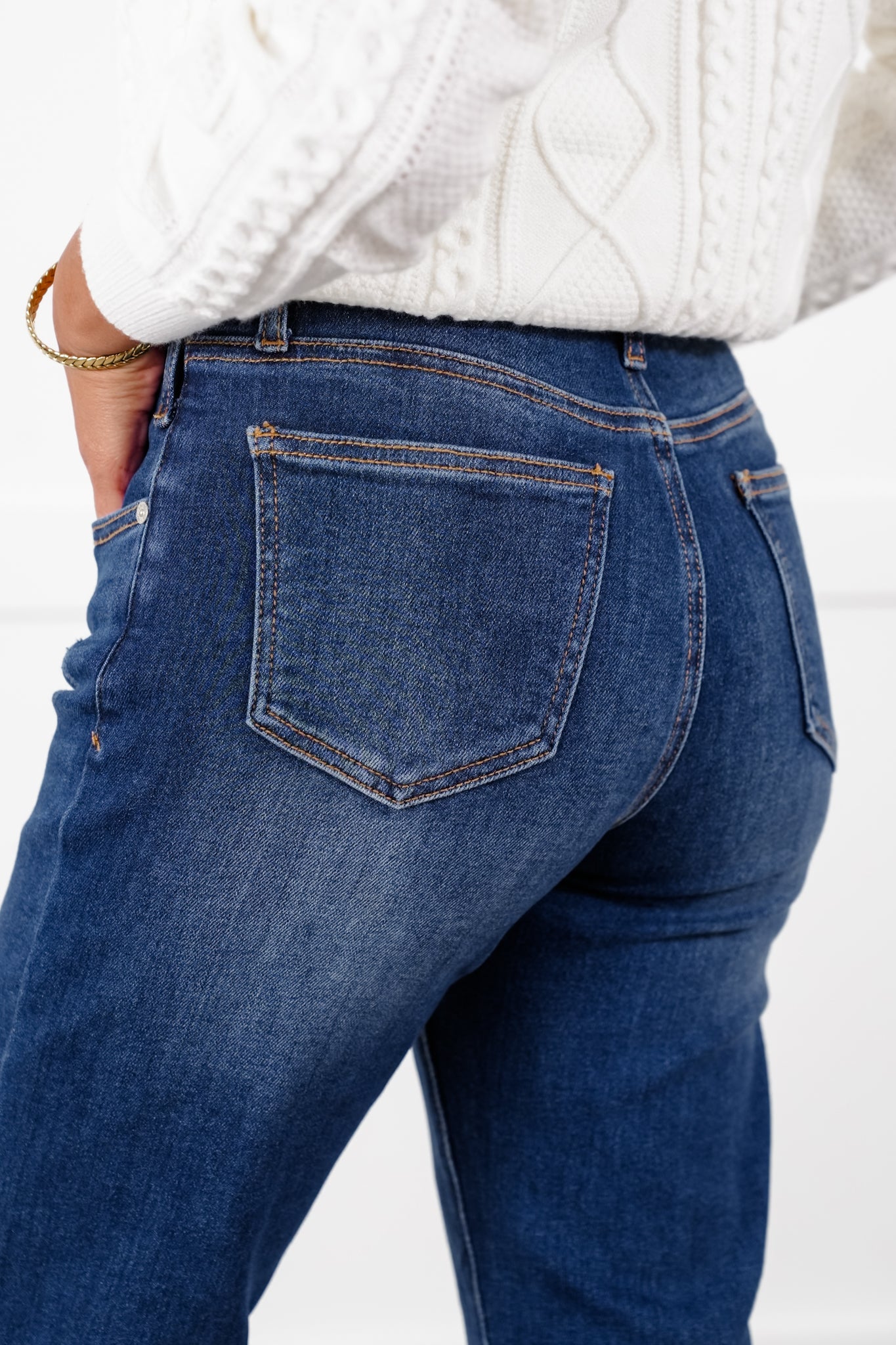Special A High Rise Dark Wash Dad Jeans with Double Waist Detail