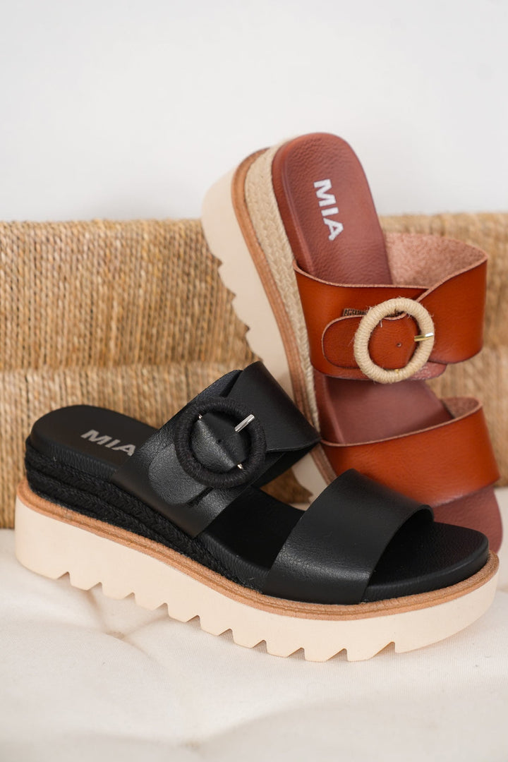 MIA Platform Slide Sandals with Chic Circular Detailing