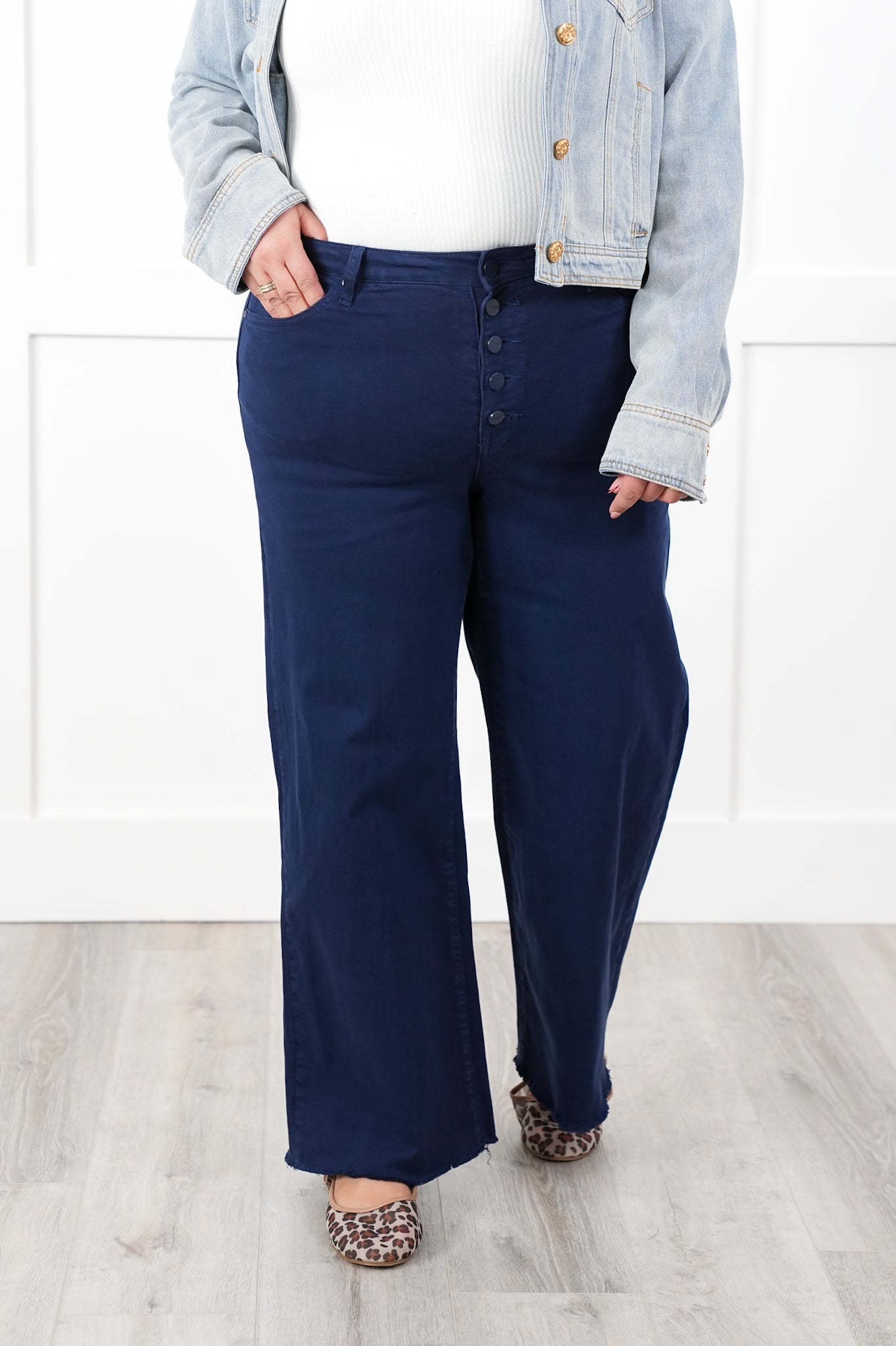 Mica High Rise Navy Wide Leg Cropped Jeans
