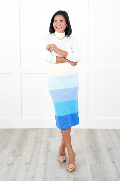 Restock! Color Block Elastic High Waist Midi Sweater Skirt