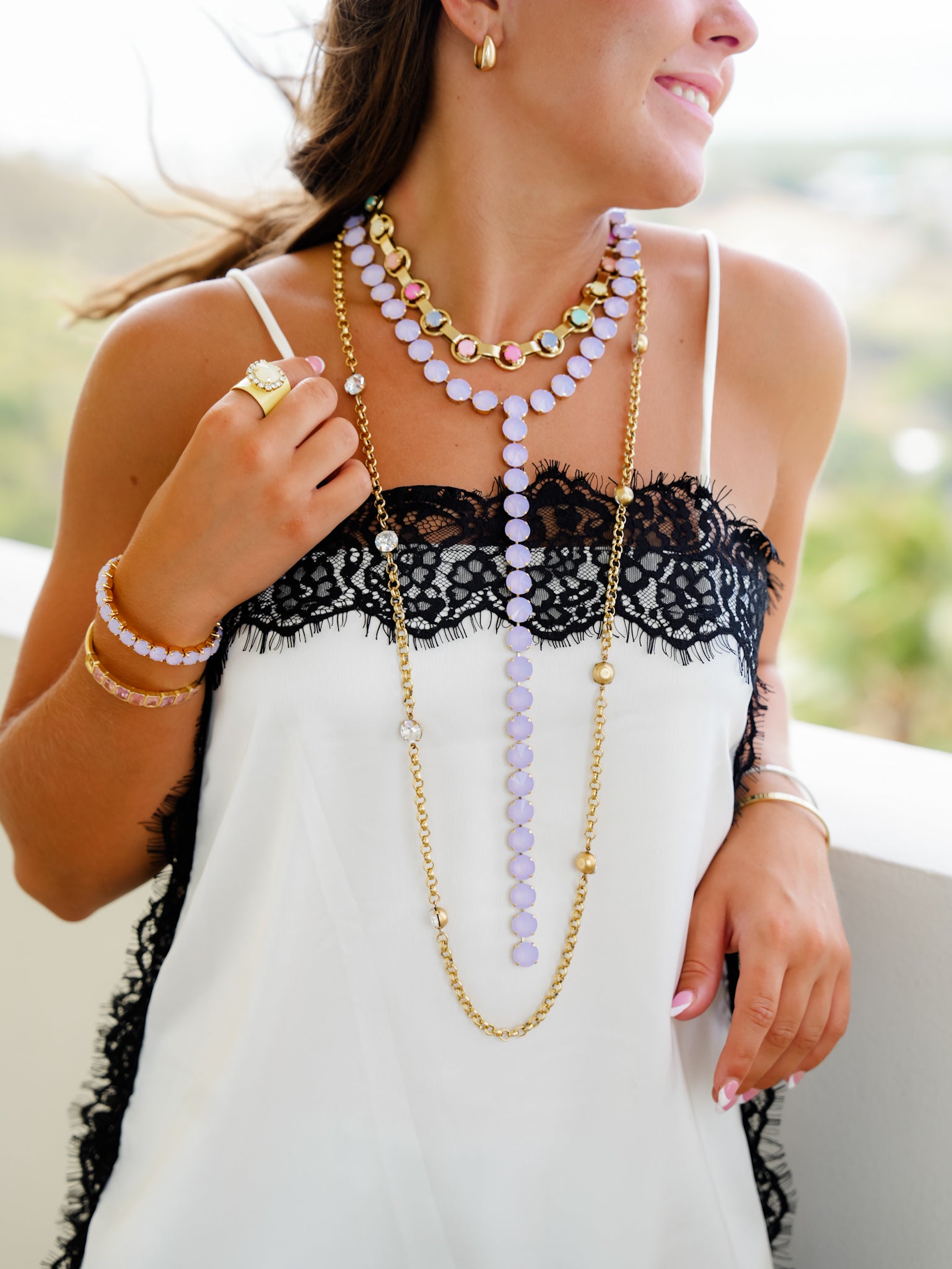 TOVA LA Gold Plated Opal Lariat Necklace - Freckled Poppy