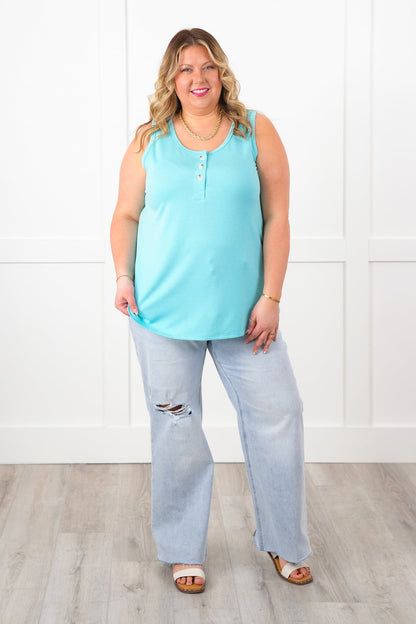 Door Buster! Plus/Reg Solid Button Up Knit Tank Top