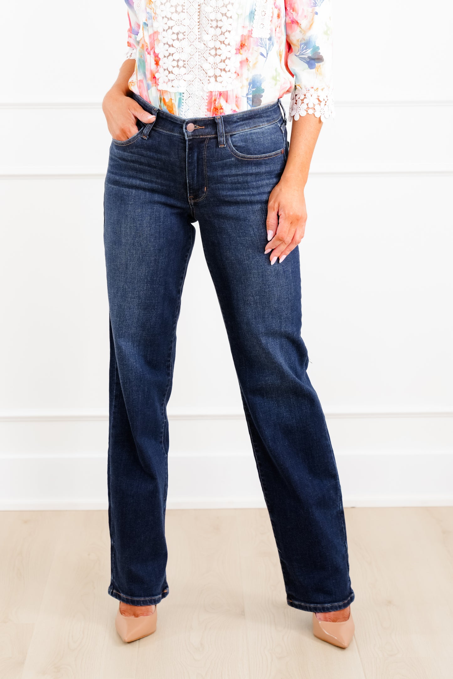 Judy Blue Multi Inseam Mid Rise Dark Wash Straight Leg Jeans