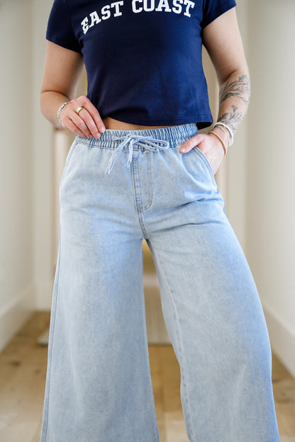 Mica High Girl on the Go Rise Light Wash Wide Leg Crop