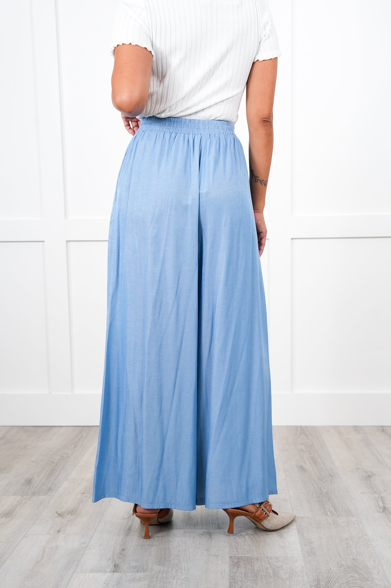 Elastic Waistband Wide Leg Pants with Pockets