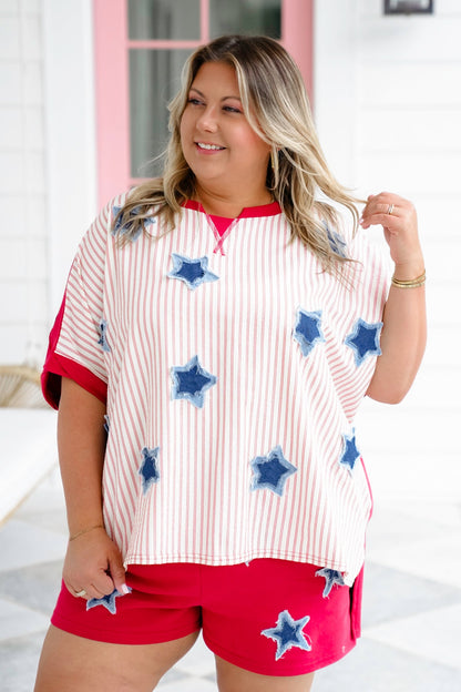 Stripe Short Sleeve Top with Star Detail