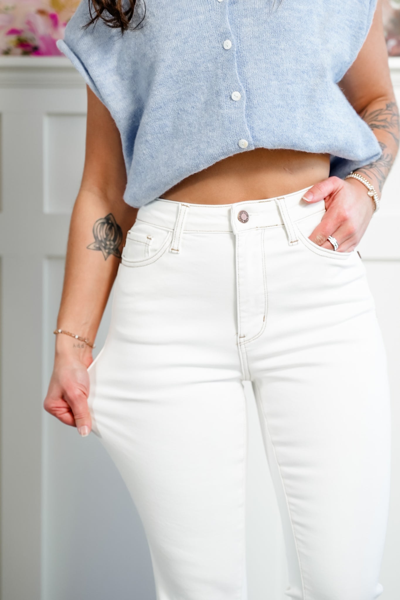 Judy Blue High Rise White Kick Flare Jeans