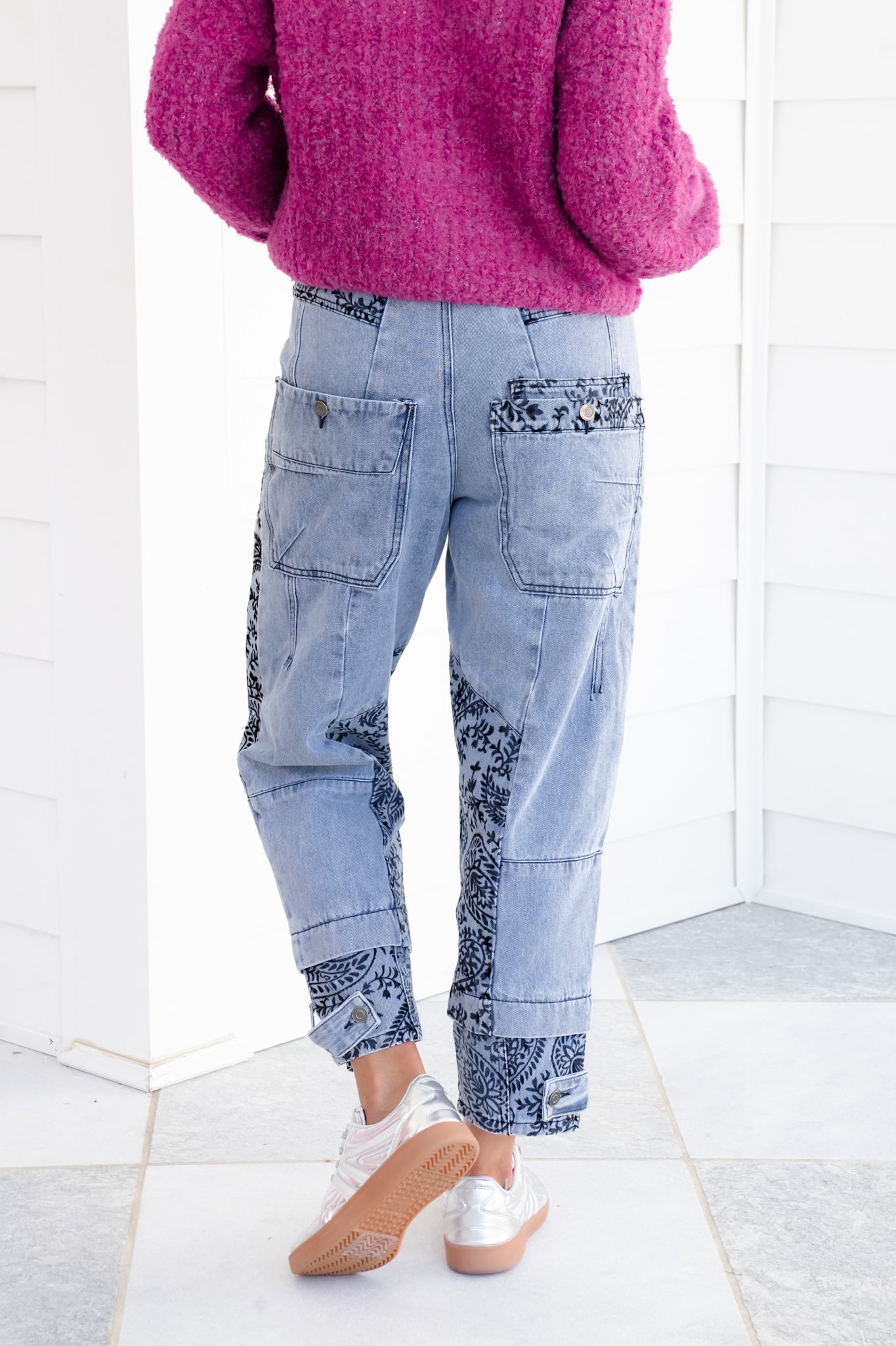 Mineral Washed Denim Jeans with Flocking