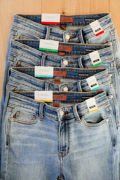 Judy Blue Mid Rise Medium Wash Trouser Flare Jeans