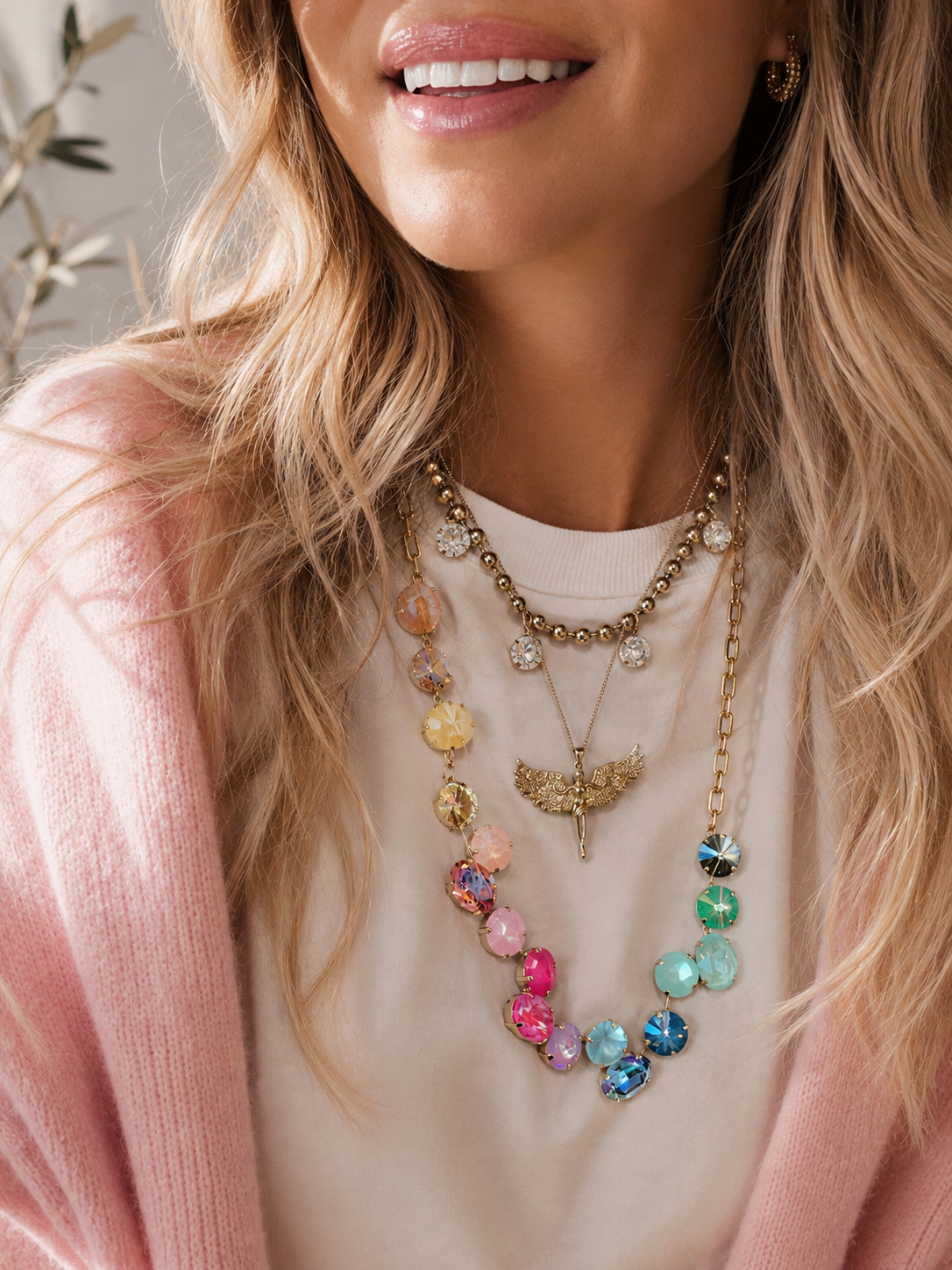 TOVA Ginger Crystal Gold Link Necklace In Electric Fairy
