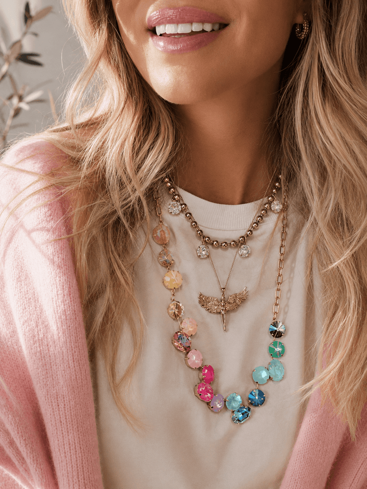 TOVA Ginger Crystal Gold Link Necklace In Electric Fairy - Freckled Poppy