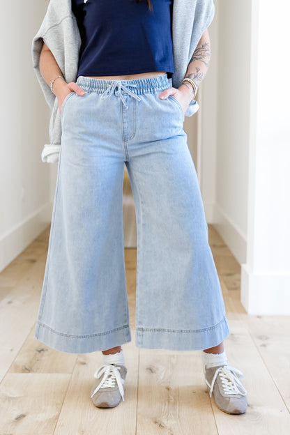 Mica High Girl on the Go Rise Light Wash Wide Leg Crop