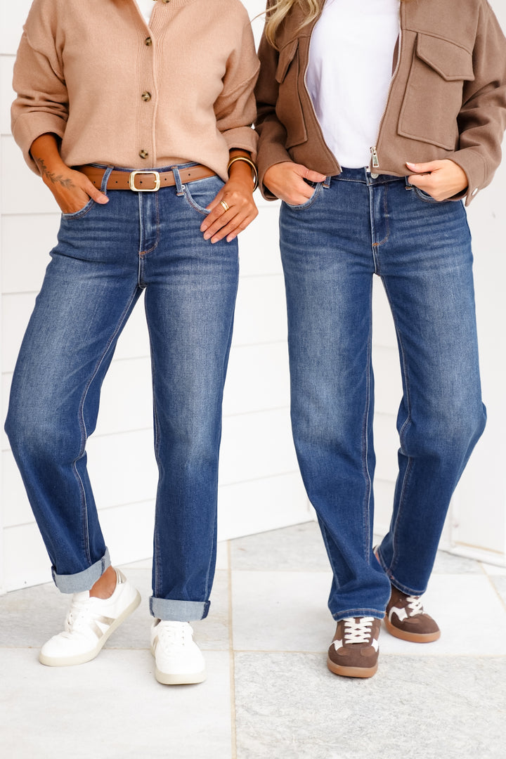 J21 Eleven By Risen Mid Rise Dark Wash Cuffed Boyfriend Jeans