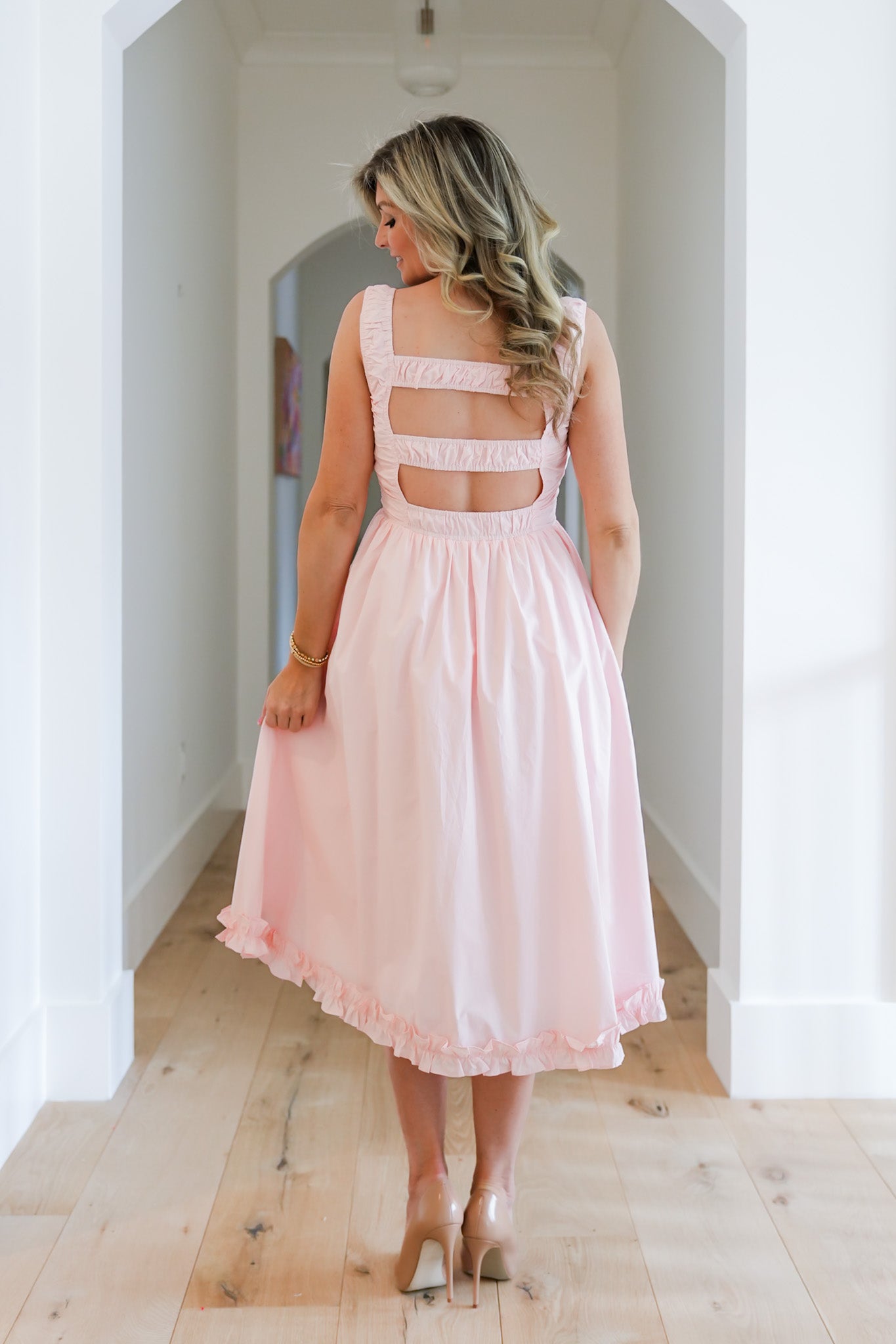 Sleeveless Smocked Midi Dress with Ruffle Hem