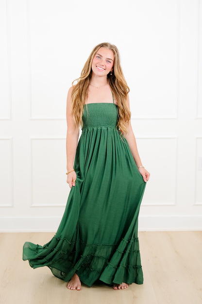 Solid Color Sleeveless Smocked Maxi Dress