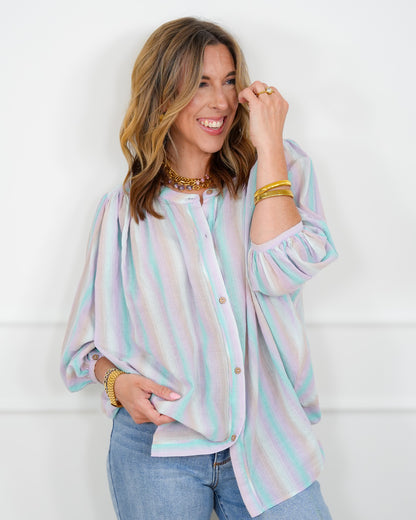 Striped Long Sleeve Button Up Blouse