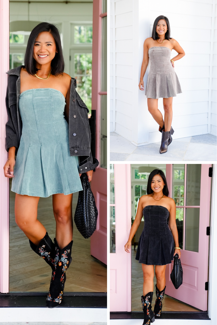 Mineral Wash Strapless Mini Dress