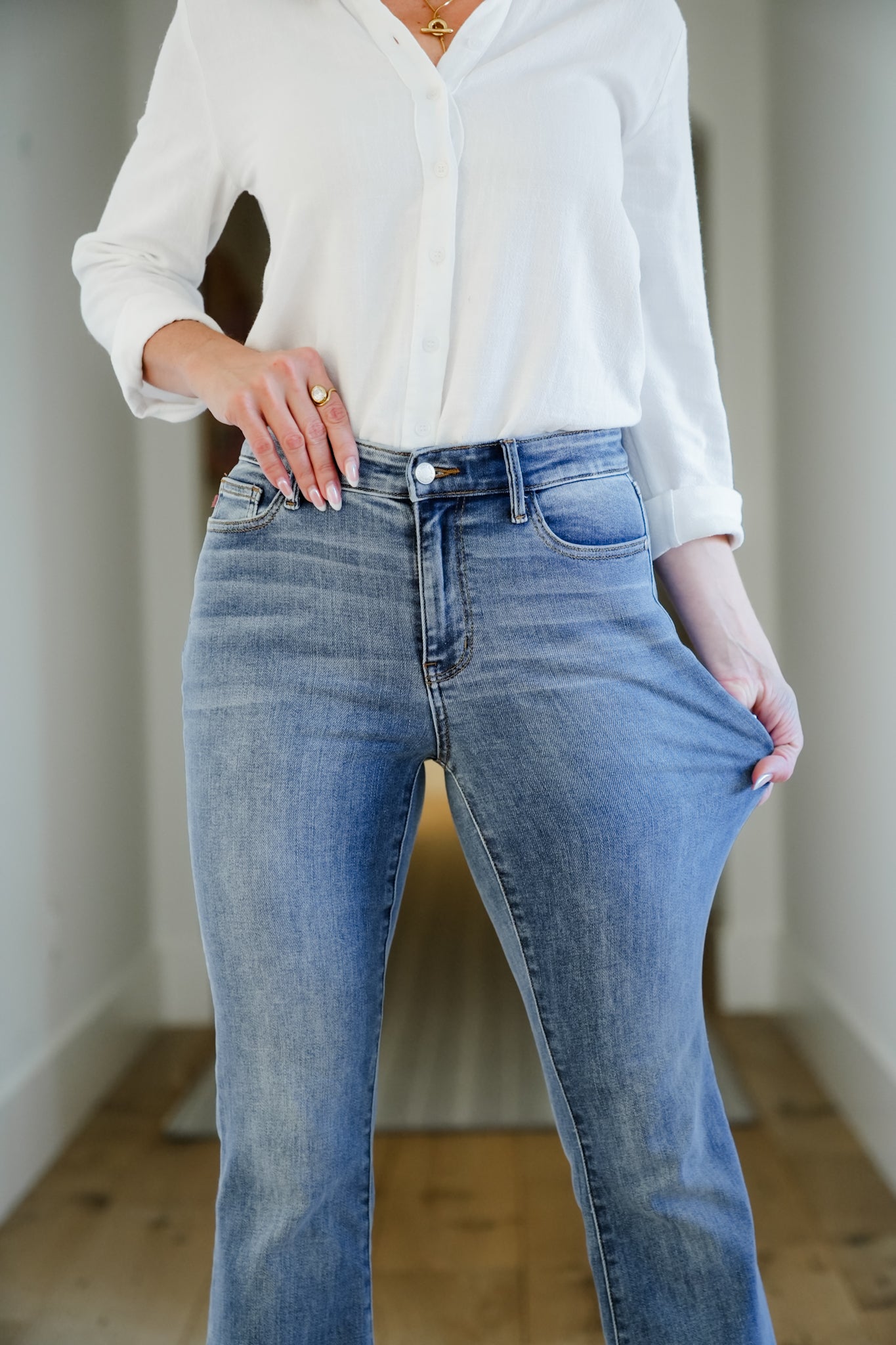 Judy Blue Mid Rise Medium Wash Trouser Flare Jeans