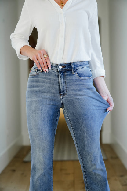 Judy Blue Mid Rise Medium Wash Trouser Flare Jeans