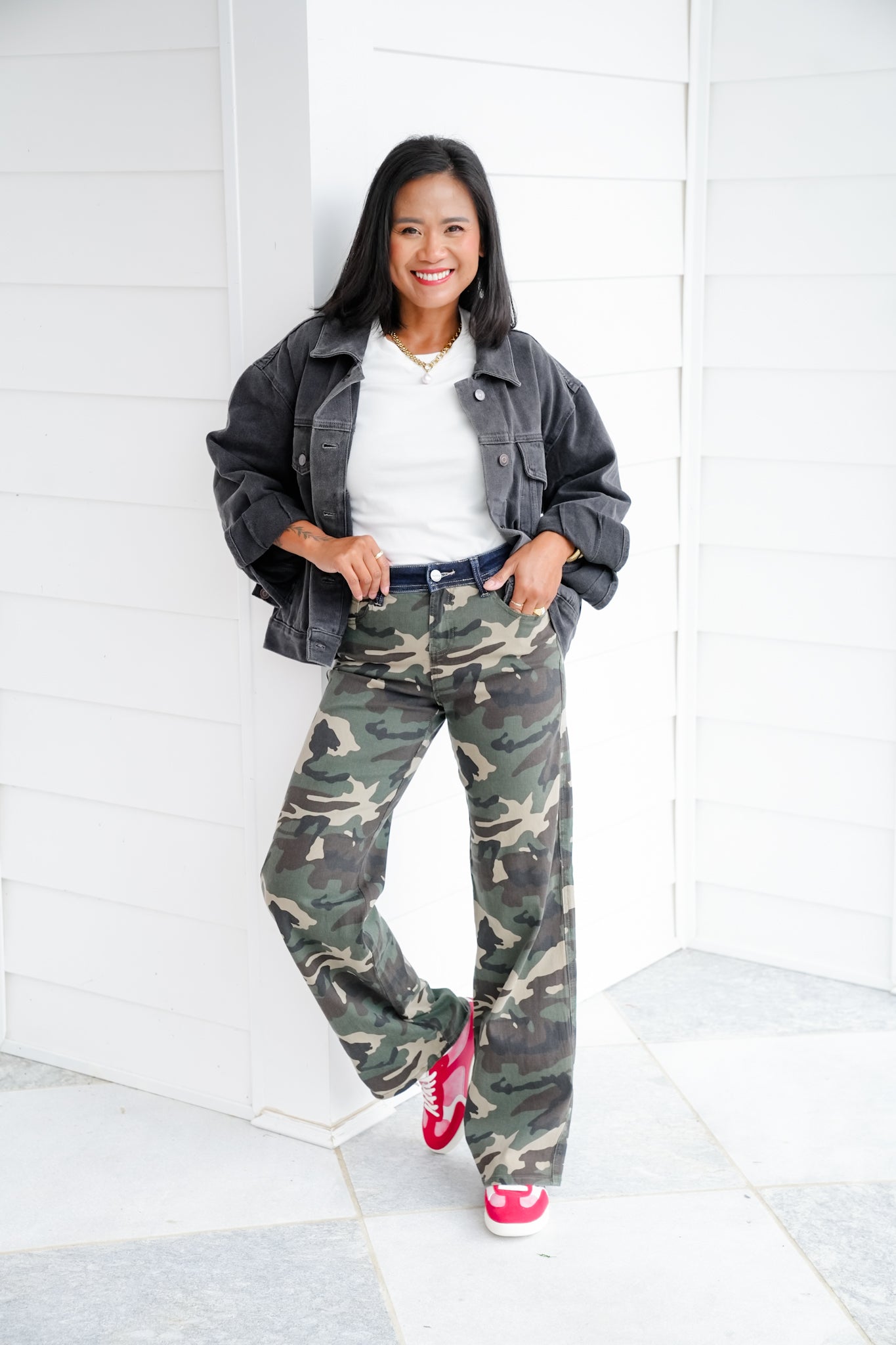 Risen Mid Rise Camo Wide Straight Leg Pants