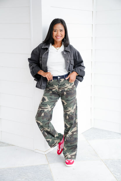 Risen Mid Rise Camo Wide Straight Leg Pants
