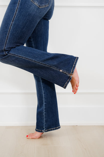 Judy Blue Mid Rise Dark Wash Bootcut Jeans with Slit and Cell Phone Pocket