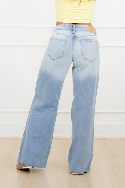Cello Low Rise Light Wash Distressed Wide Leg Jeans