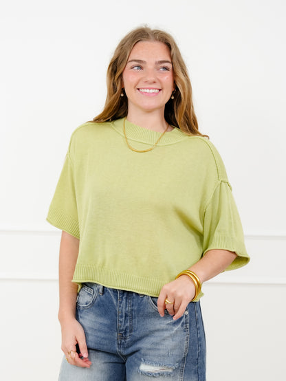 Knit Short Sleeve Mock Neck Sweater