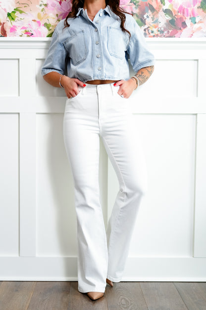 Judy Blue High Rise White Tummy Control Flare Jeans
