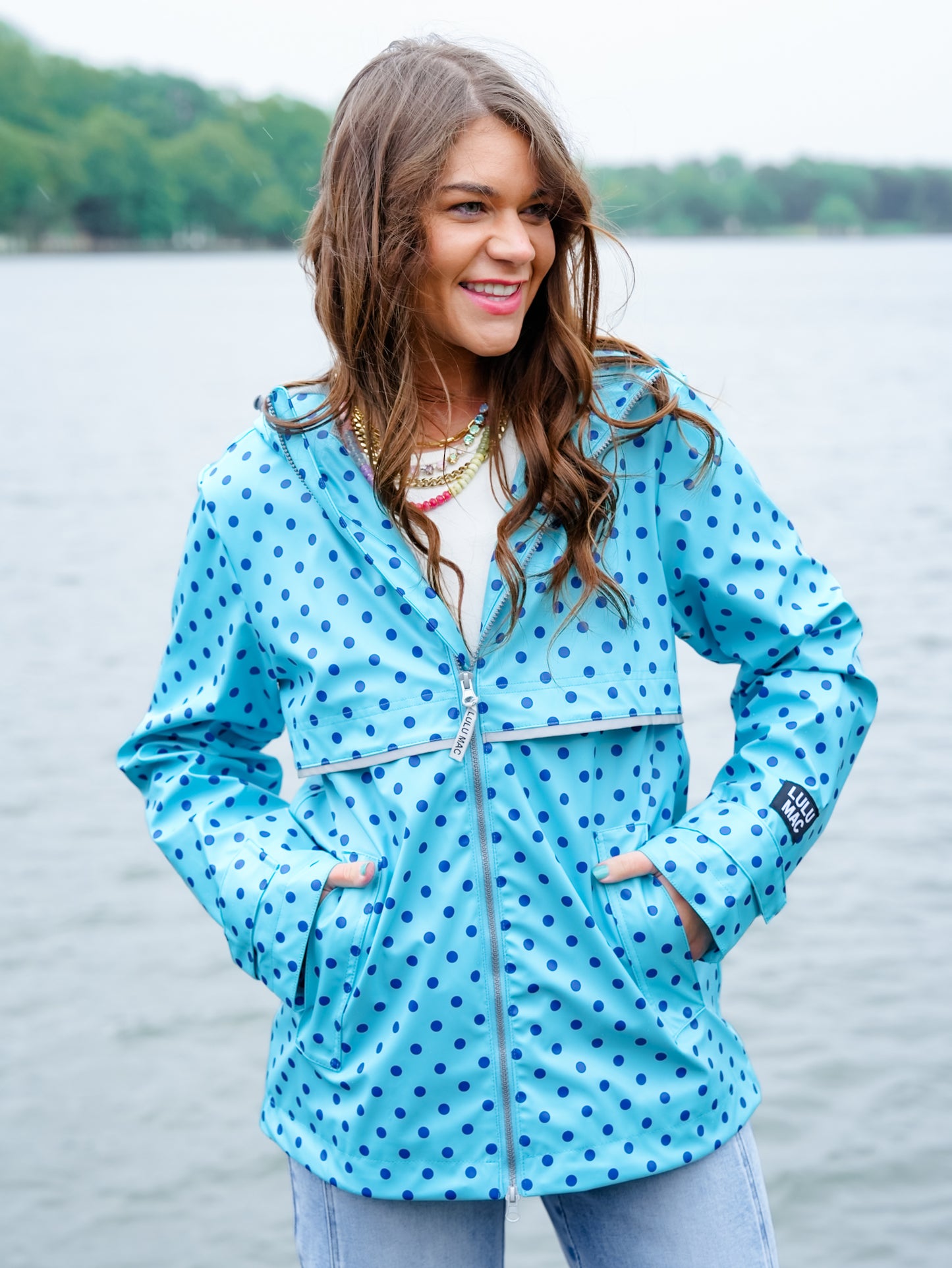 Lulu Mac Polka Dot Long Sleeve Zip Up Hooded Jacket