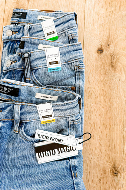 Judy Blue "The Stevie" Mid Rise Multiple Inseam Medium Wash Rigid Magic Straight Leg Jeans