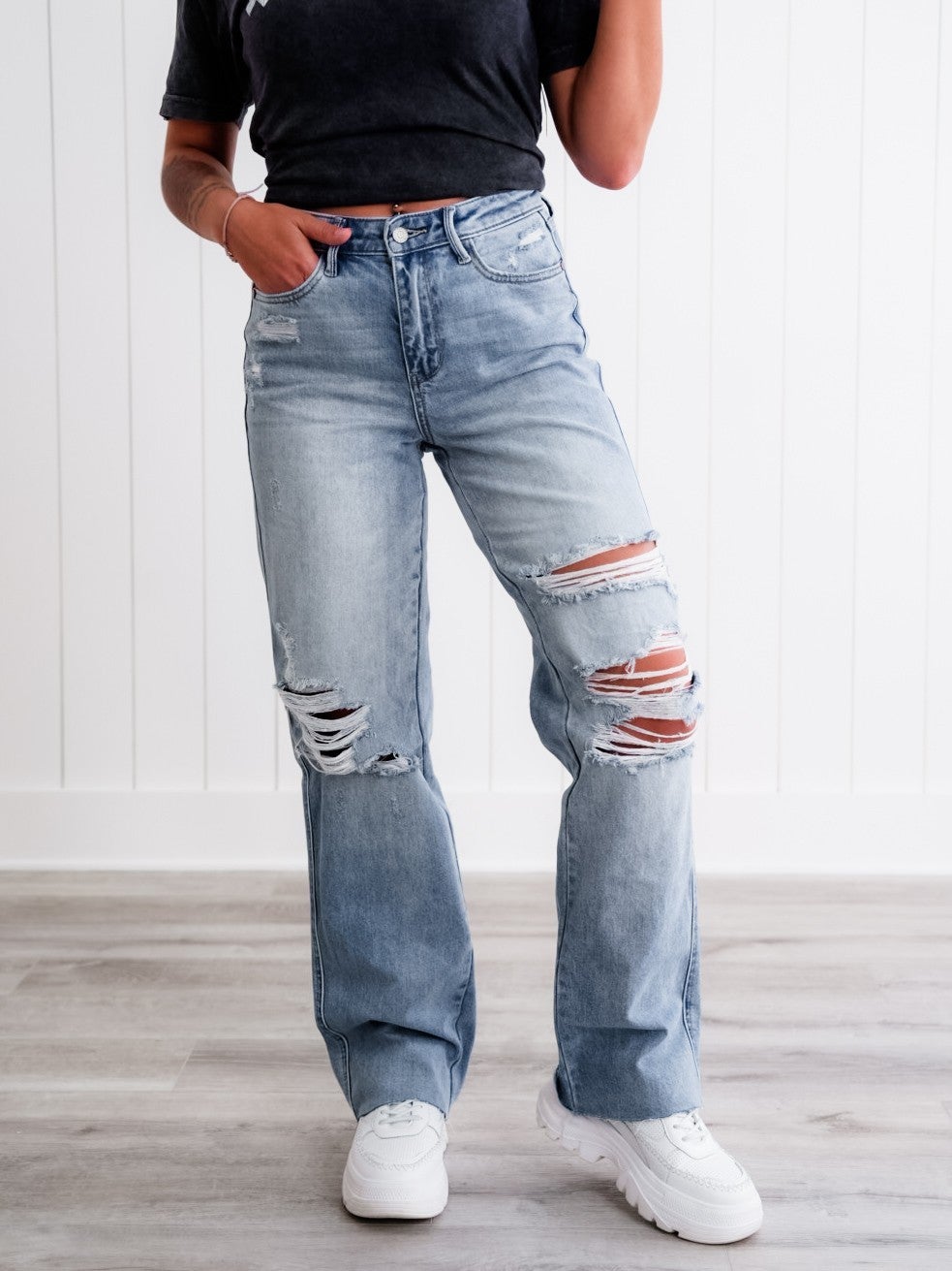 Judy Blue Cruel Summer High Rise Rigid 90s Destroyed Straight Leg Jeans