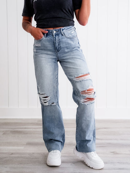 Judy Blue Cruel Summer High Rise Rigid 90s Destroyed Straight Leg Jeans