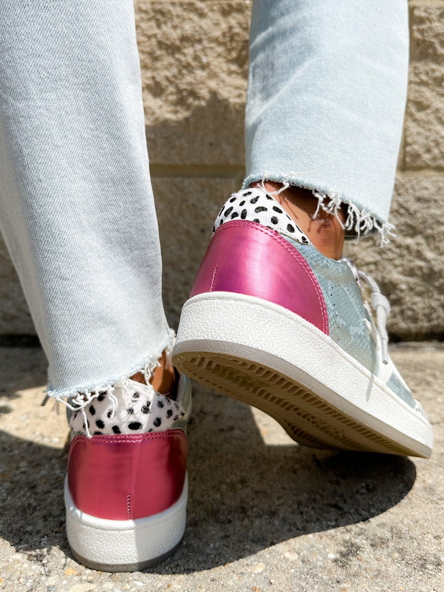 Shu Shop Silver Snake with Spotted Trim Sneakers