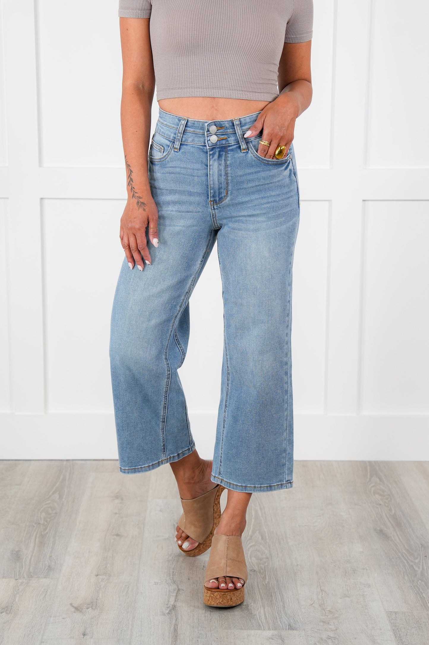 Judy Blue Double the Cool Cropped Wide Leg Jeans
