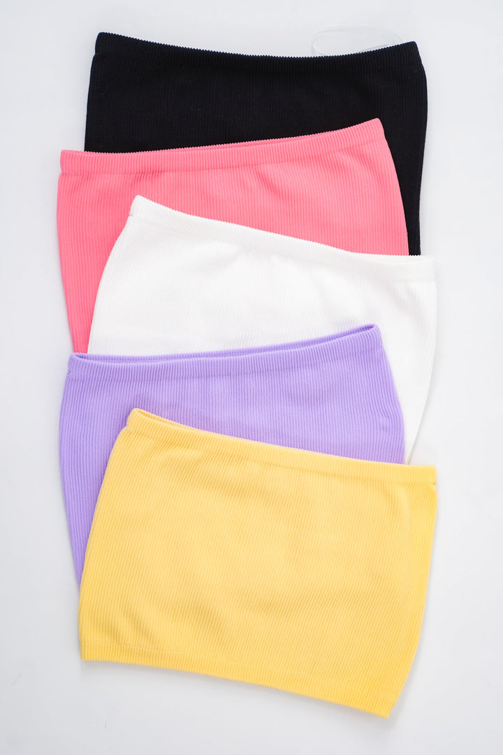 Ribbed Knit Cropped Tube Top with Non Slip Detail