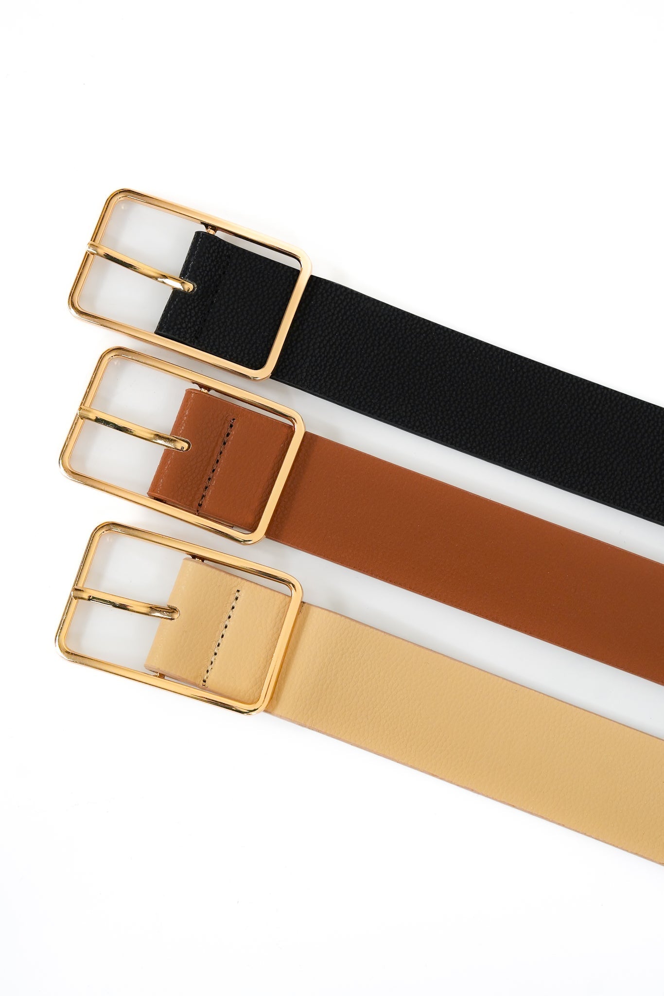 Vegan Leather Square Gold Buckle Belt