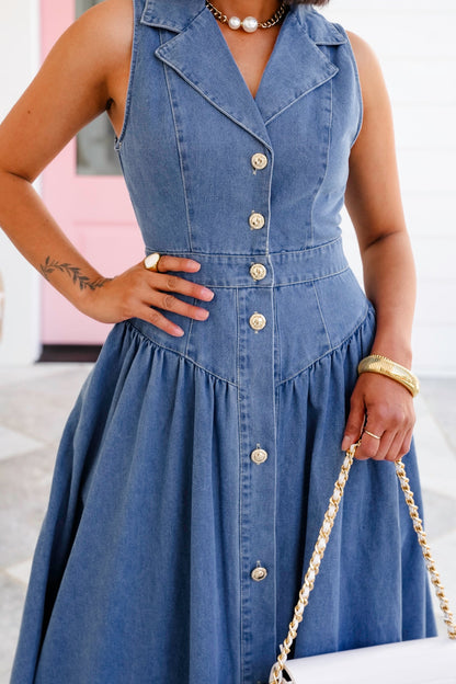 Sleeveless Button Down Midi Dress