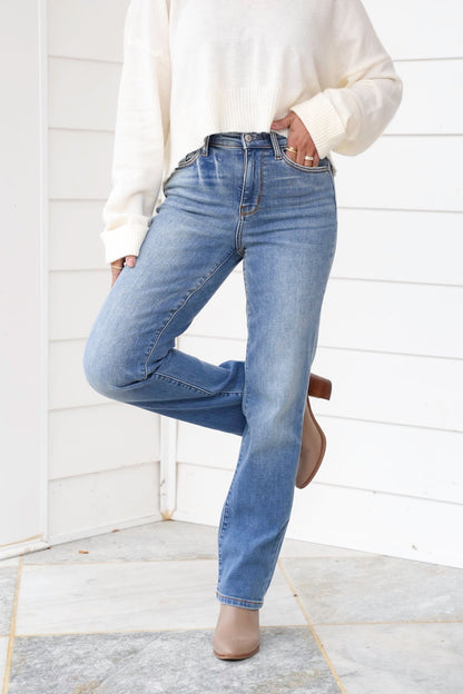 Judy Blue High Rise Medium Vintage Wash Thermal Straight Leg Jeans