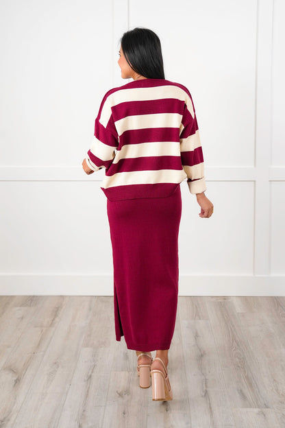 Stripe Long Sleeve Sweater and Pencil Skirt Set