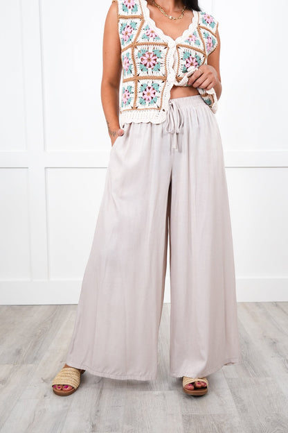Elastic Waistband Wide Leg Pants with Pockets
