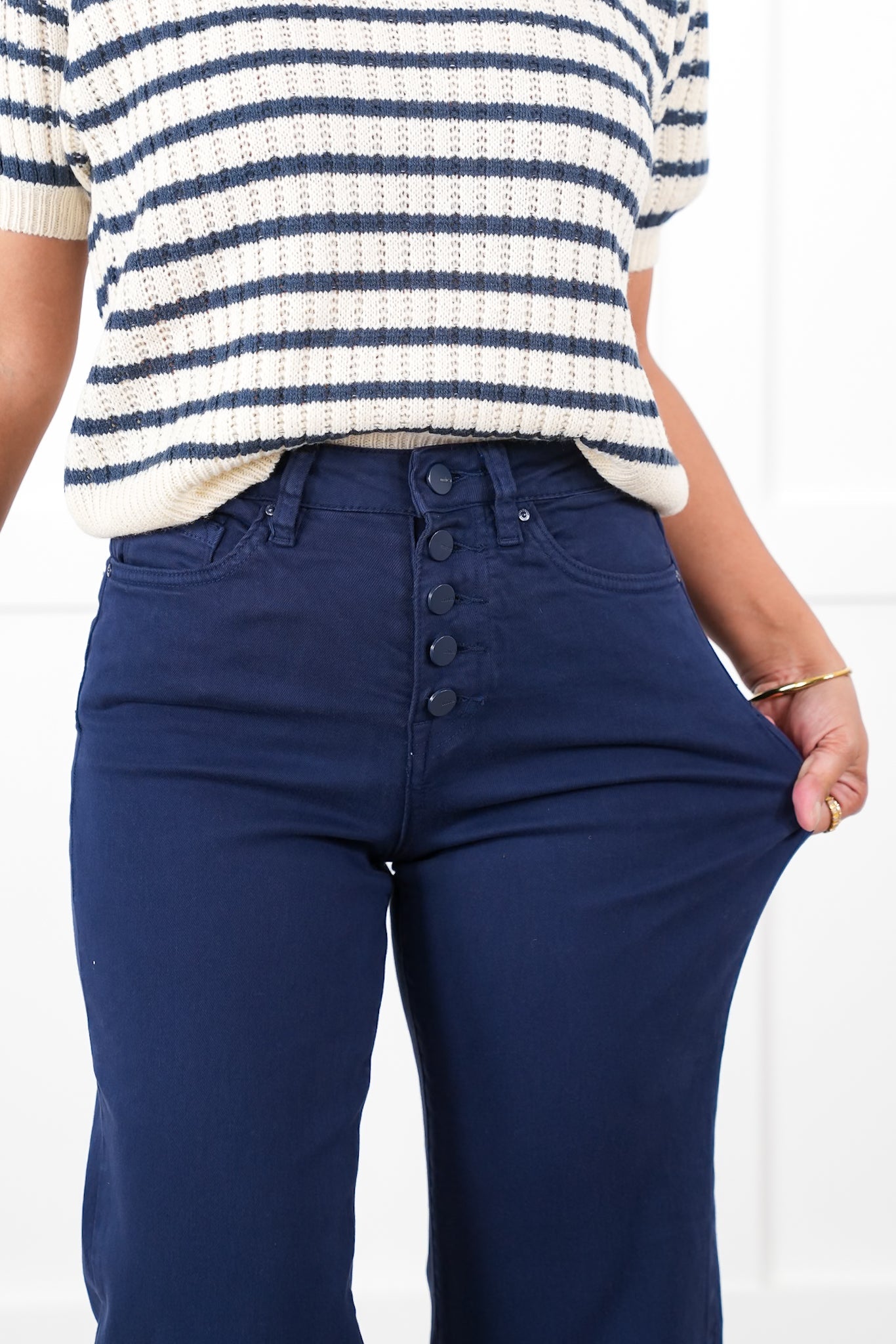 Mica High Rise Navy Wide Leg Cropped Jeans