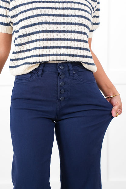 Mica High Rise Navy Wide Leg Cropped Jeans
